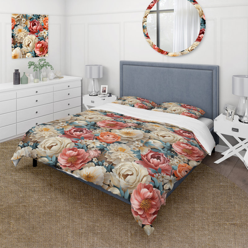 Ensemble de housse de couette Spring Bouquet Botanical Motif II, Housse de couette simple + 1 taie décorative stan