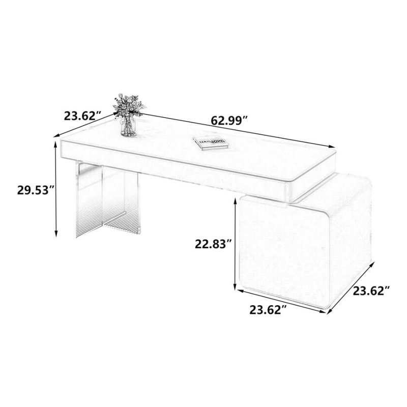 Bureau blanc moderne et simple avec tiroirs, 29.53"H*62.99"W*23.62"D, Gauche