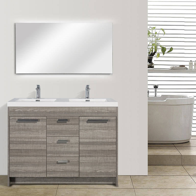 Ensemble de meuble-lavabo double 48 po Wauconda, Chrome chrome, Palissandre