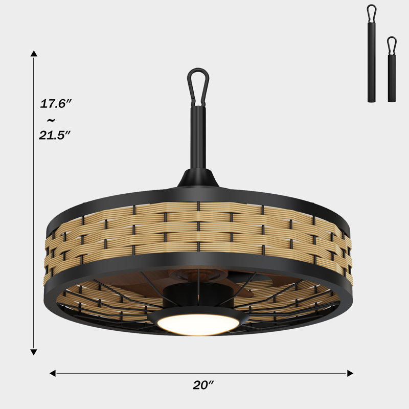 Ventilateur de plafond d'extérieur enfichable 20 po avec lumière DEL et télécommande Boho