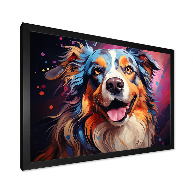 Chien, berger australien, Allure III, sur toile, Cadre simple noir, H 24 po x l 32 po x P 1 po