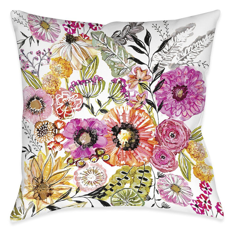 Pink Floral Garden Outdoor Square Throw Pillow