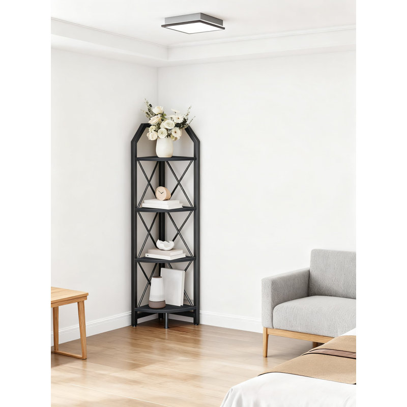 4-Tier Corner Shelf, Industrial Corner Bookshelf, 44 Lbs Per Shelf Capacity, Space-Saving Storage Stand For Living Room, Bedroom, Home Office