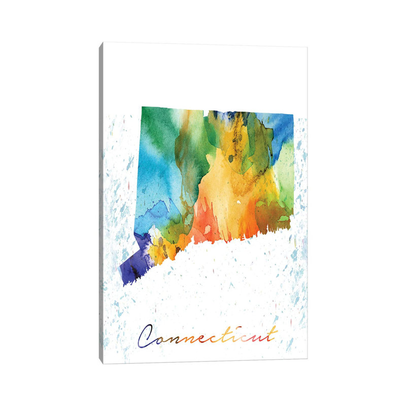 Connecticut State Colourful - Wrapped Canvas Painting, 30.48cm H x 20.32cm W x 1.91cm D