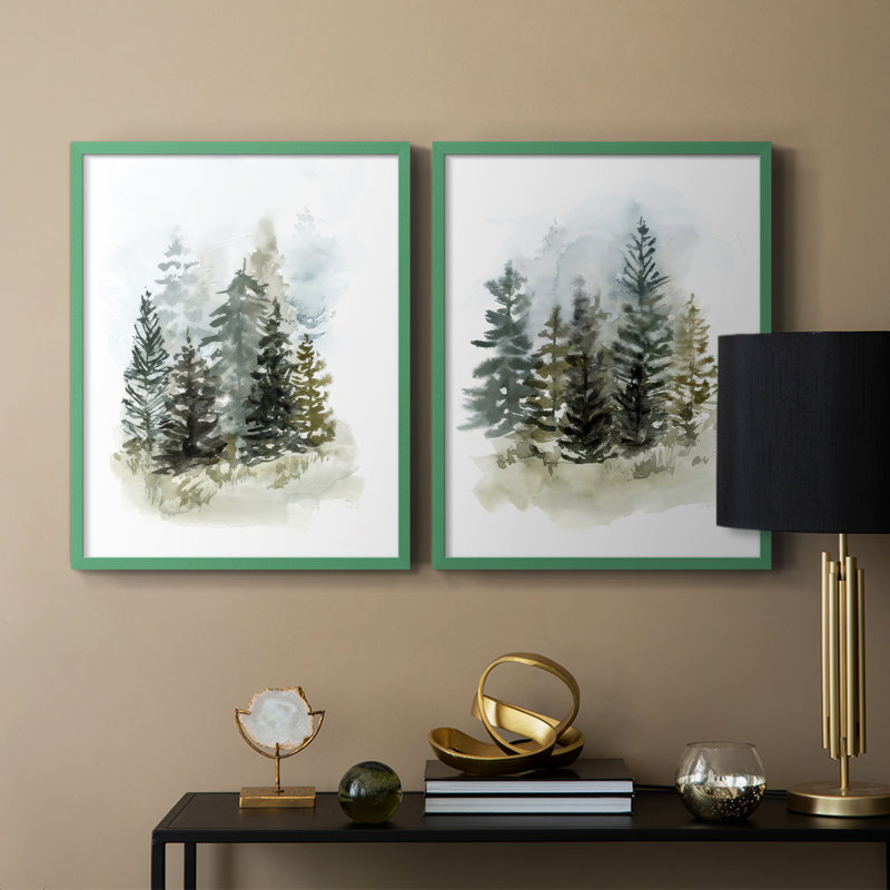 Impression encadrée Washy Treeline I-Premium - prête à être accrochée - aucun clou requis - aucun clou requis, Gris