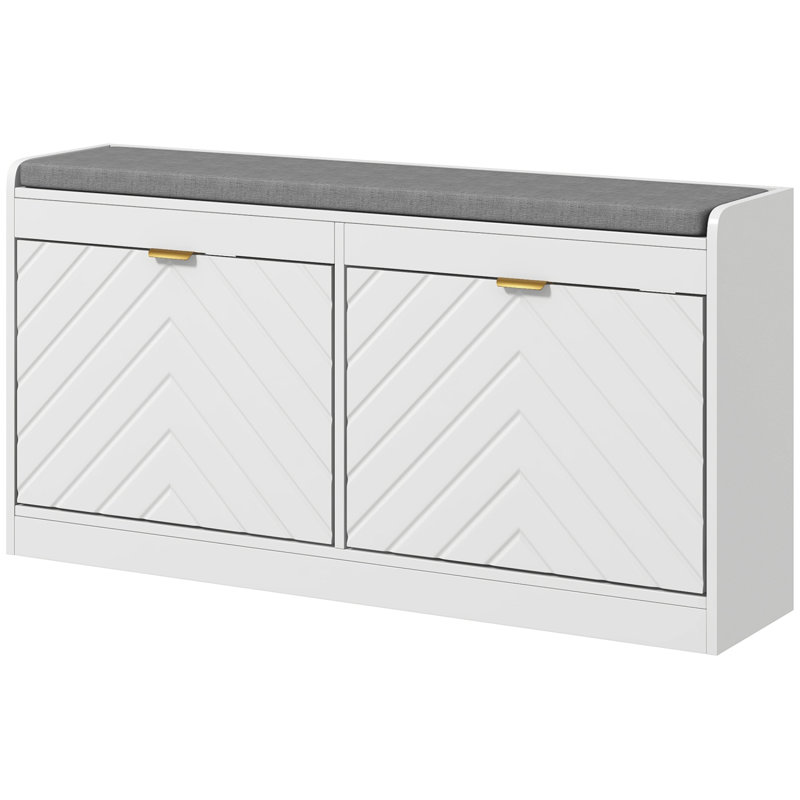 Banc à chaussures, banc d'entrée avec 2 tiroirs rabattables, coussin de siège et 2 évents pour 8 paires de chaussures pour le couloir