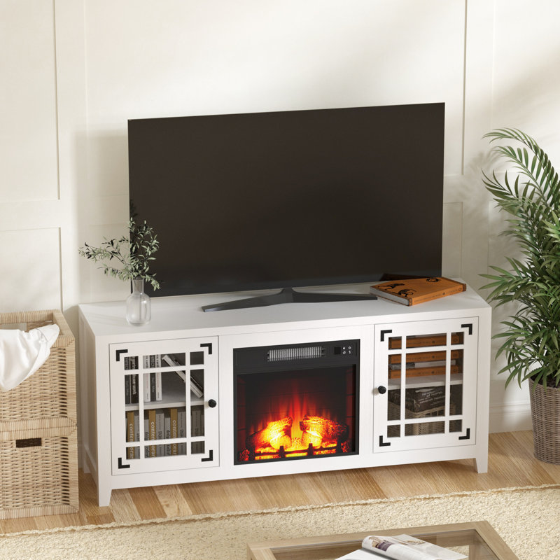 Vallee 56.2'' W TV Stand with Fireplace Included, White