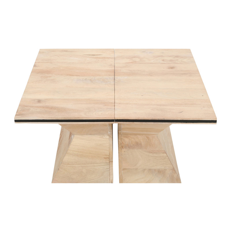 Table basse 34 pouces, 2 pièces fabriquées à la main avec base en forme de sablier, bois de manguier naturel blanchi