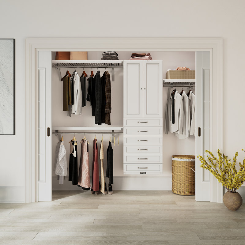 John Louis Home Solid Wood Reach-In Closet System with 6-Drawers and Solid Shaker Doors White