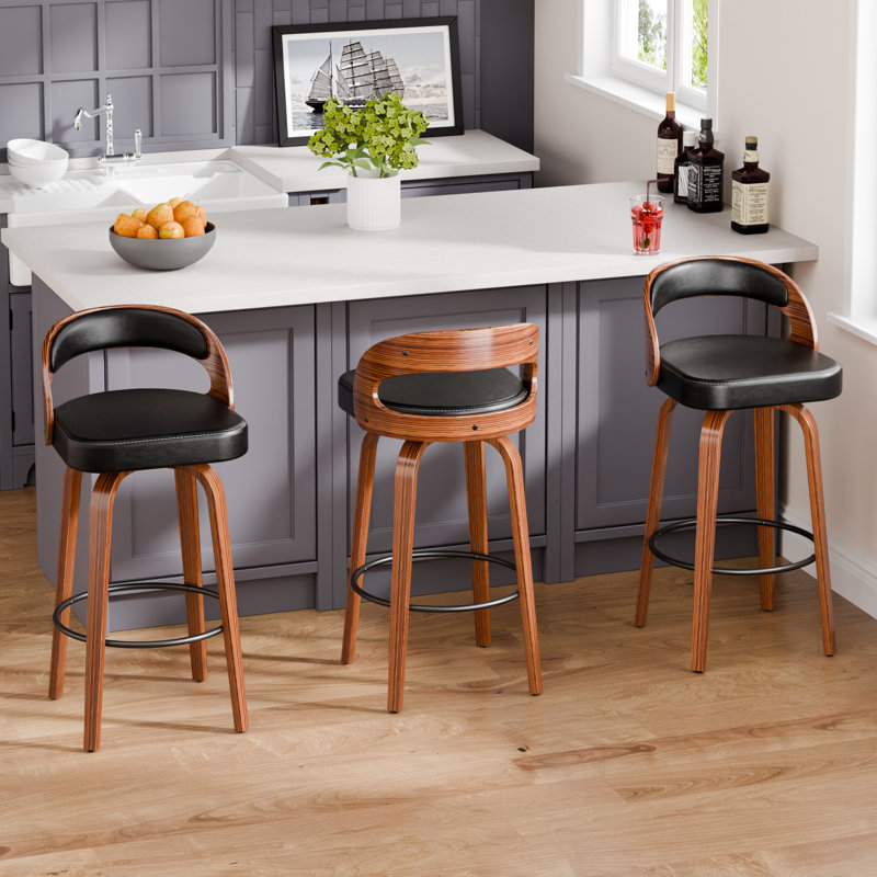 Ensemble de 3 tabourets de bar pivotants 29,2 po, Noir, 3