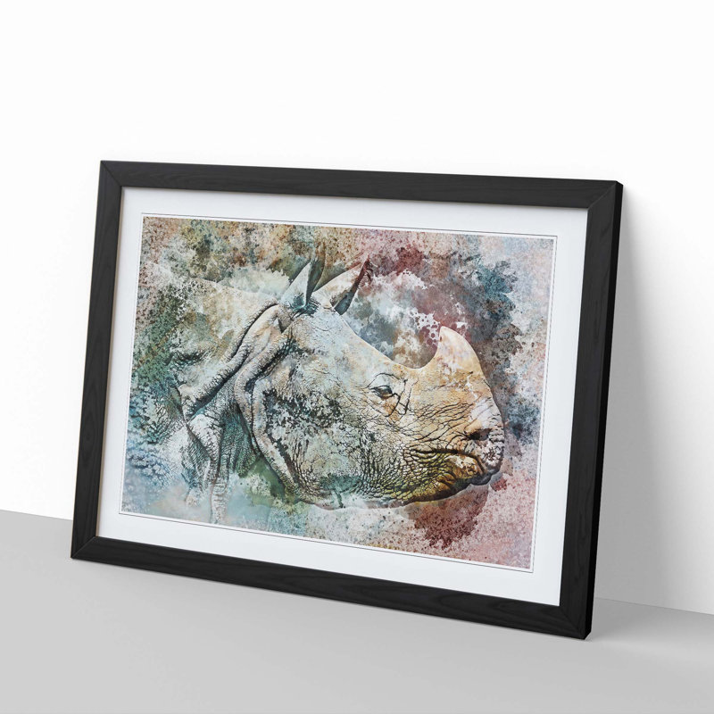 Wild Rhino in Abstract - Framed Print, 48cm H x 65cm W x 2cm D, Black Framed