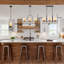 Lustre industriel rustique à 3 ou 6 lumières avec abat-jour naturel en albâtre, poutre en faux bois et cadre en fer en forme de U, hauteur réglable de 19 à 98 po pour îlot de cuisine - Répertorié ETL-298987376-298987383-298987381