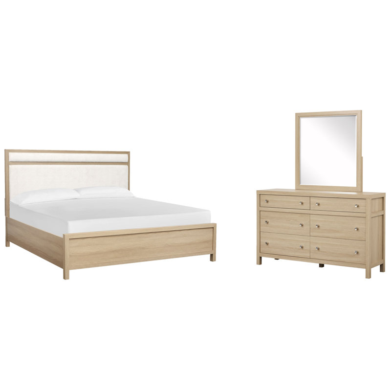 Très grand lit tapissier et commode à tiroirs avec miroir Portrait Wentworth, 3 Pcs: Bed, Dresser, Mirror, Très grand