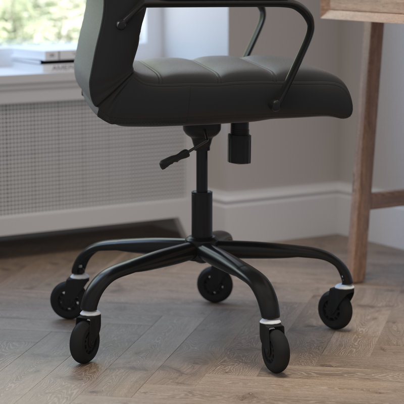 Fauteuil de bureau pivotant à haut dossier avec structure, accoudoirs et roulettes transparentes, Noir, Noir