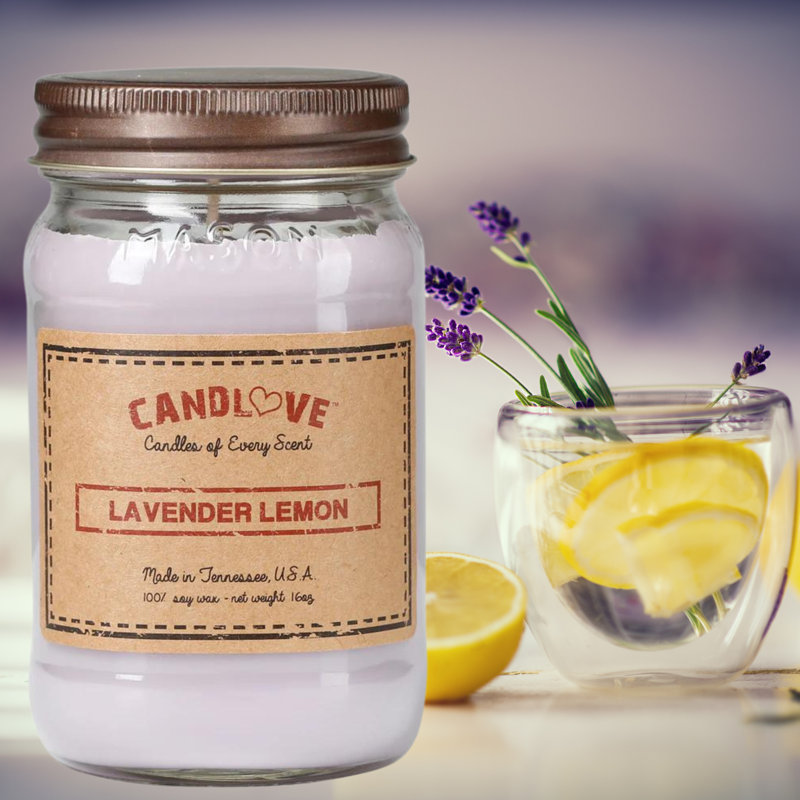 Lavender Lemon Scented Jar Candle with Glass Holder