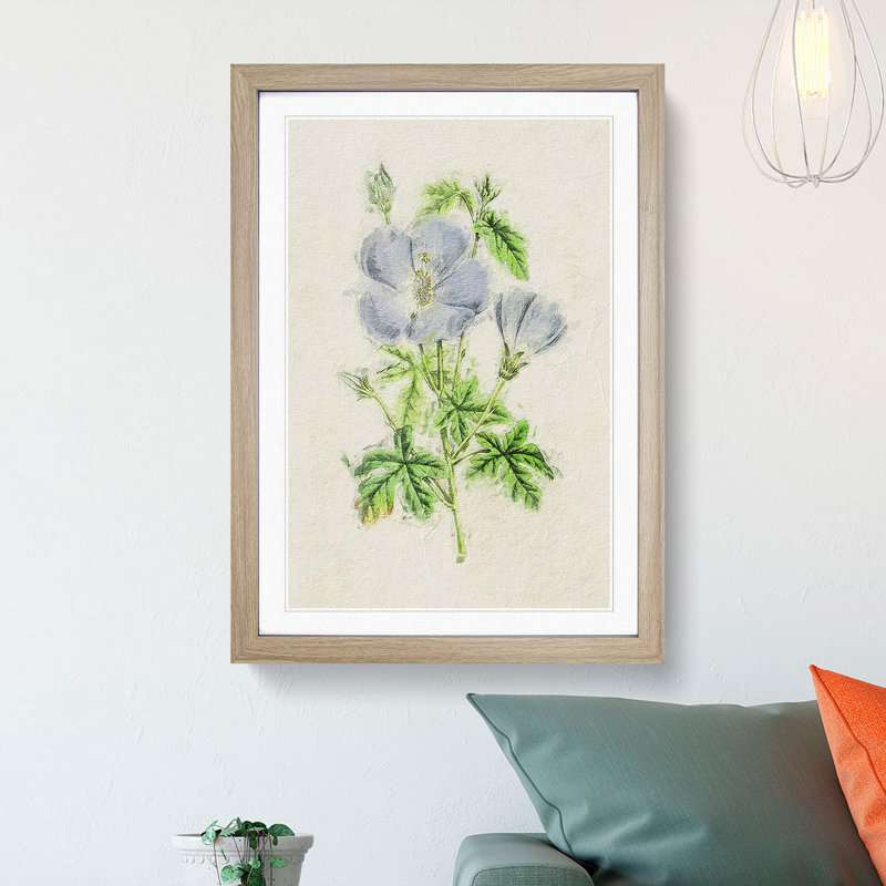 Illustration of Lilac Rosemallow Flowers - Picture Frame Painting Print, 36cm H x 27cm W x 2cm D, Oak Framed