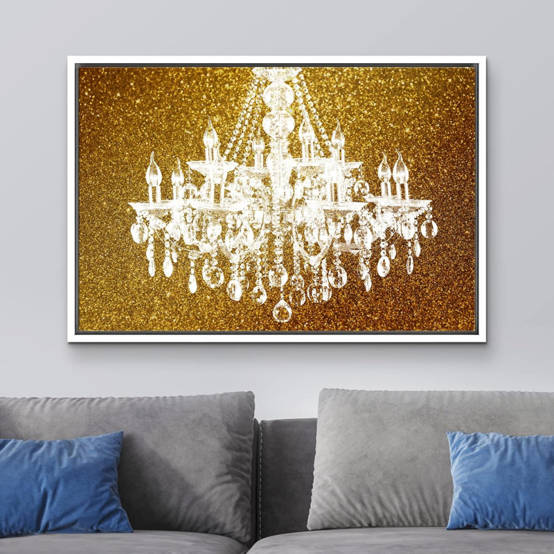 Lustre blanc, silhouette sur fond scintillant, lumières, art moderne sur toile, H 24 po x l 36 po x P 1,5 po
