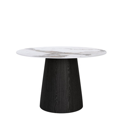 Table de cuisine ronde 38,72 po, piédestal noir, pierre frittée et bois massif, style, grain de bois naturel, salle à manger 38,72 po avec plateau, base, fondu