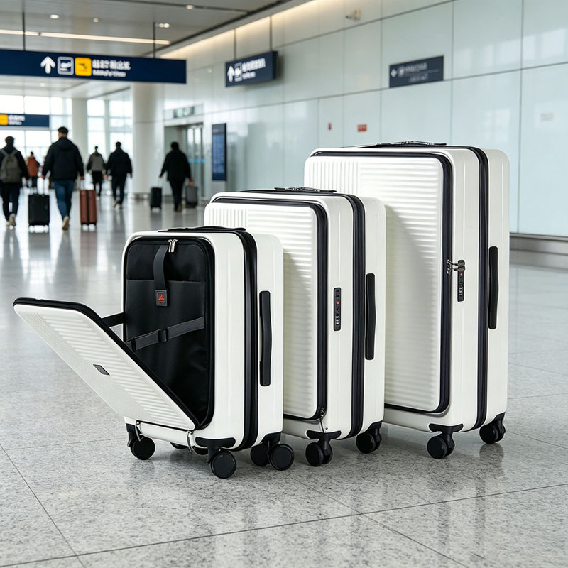 Luggage,with front opening,TSA approved lock,hardshell suitcase, Creamy White