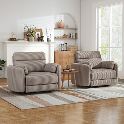 Fauteuil inclinable électrique en velours côtelé de 52,4 po de largeur avec deux coussins décoratifs et ports de charge (ensemble de 2)