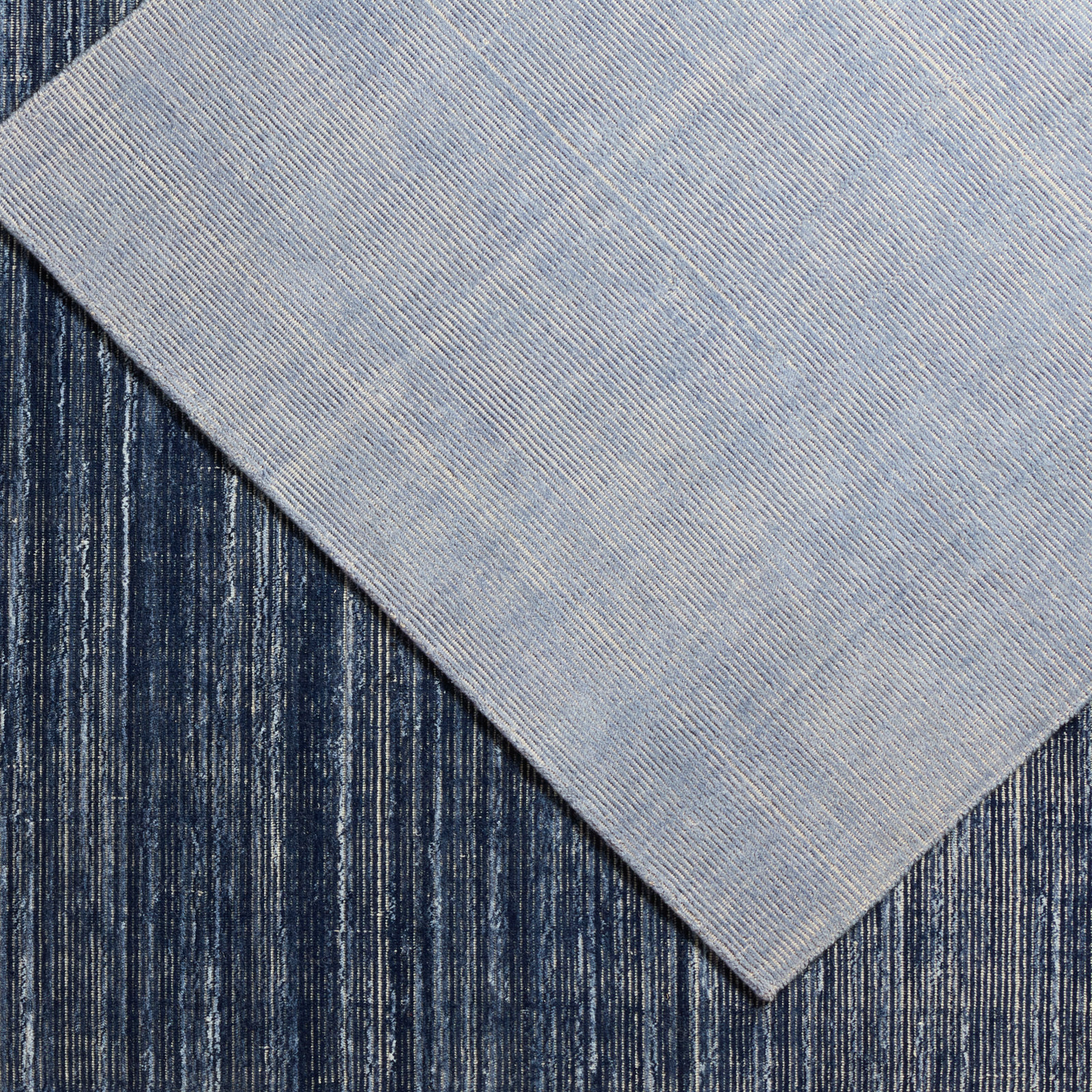 Caron Light Blue Cream Hand-Woven Striped Rug, Rectangle 8' x 10'
