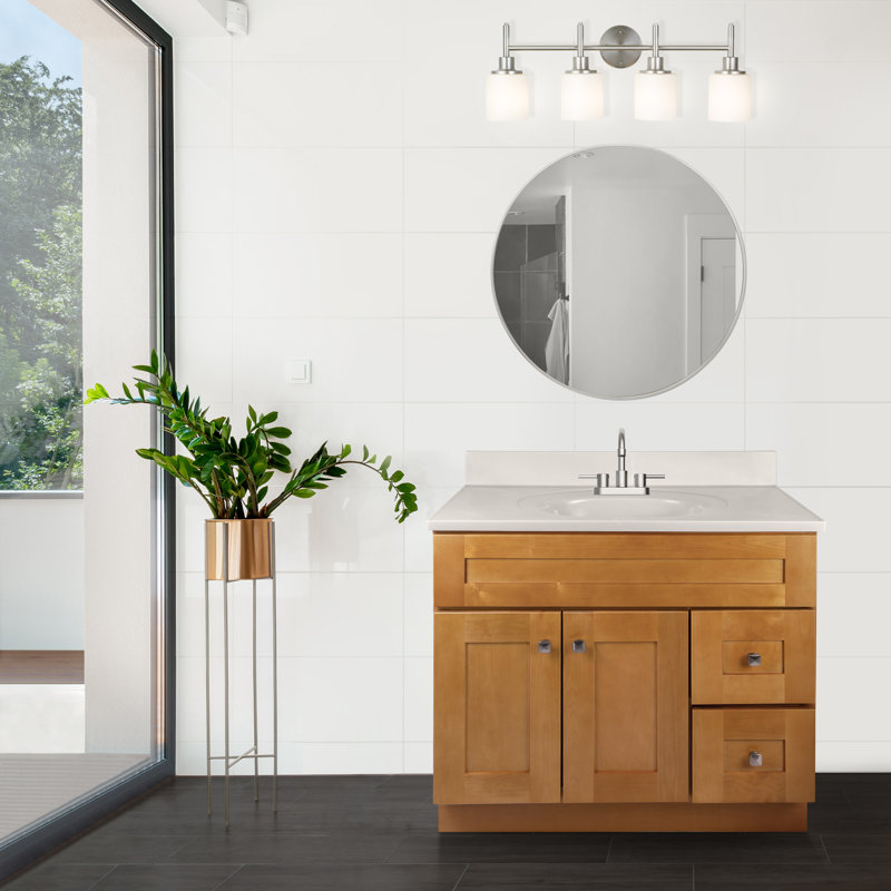 Modern Birch 37" Bathroom Vanity with White Marble Top