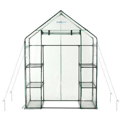 Deluxe Walk-In Greenhouse with 3 Tiers and 6 Shelves - Clear Cover