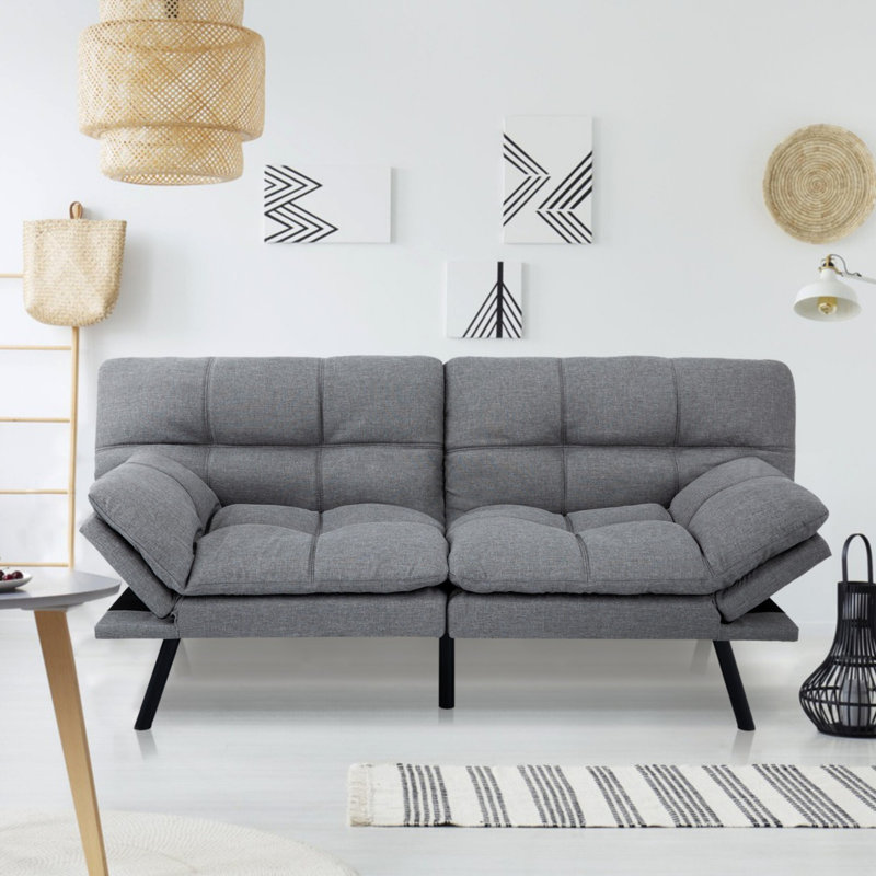 71" Folding Futon Sofa Bed, Space-Saving Loveseat To Twin Bed For Guest & Living Room, Light Gray