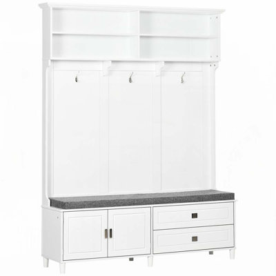 59"Wide Hall Tree with Storage Shelves, Cabinet and Drawers