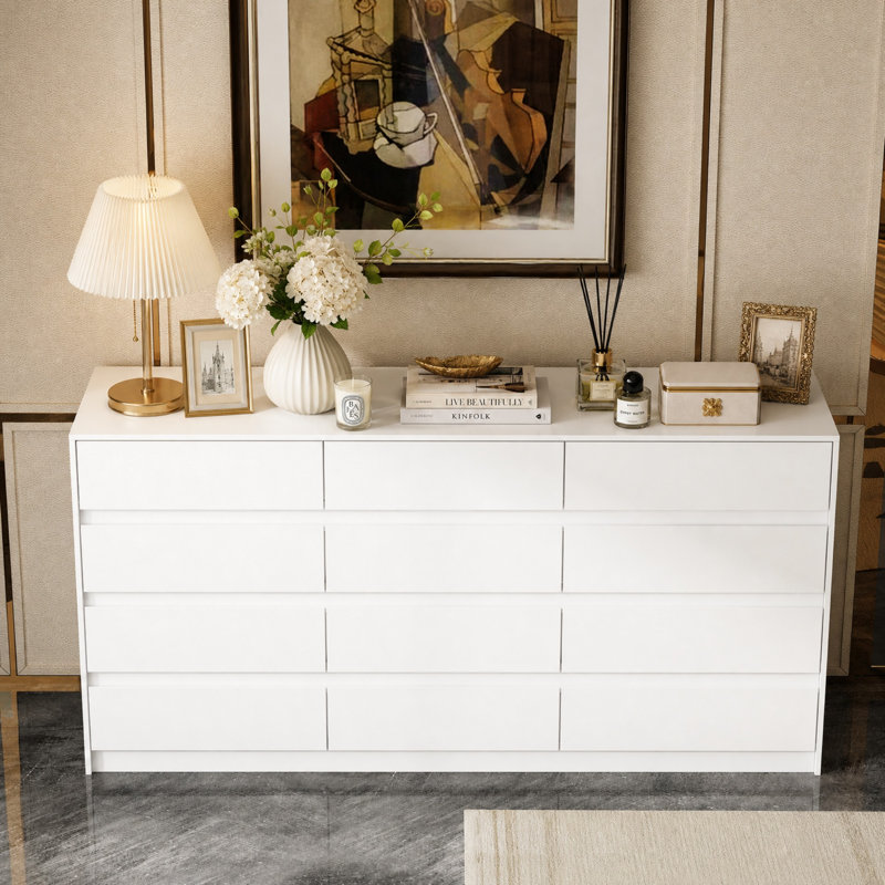 63" W Modern 12-Drawer Dresser with Handleless Drawers, White