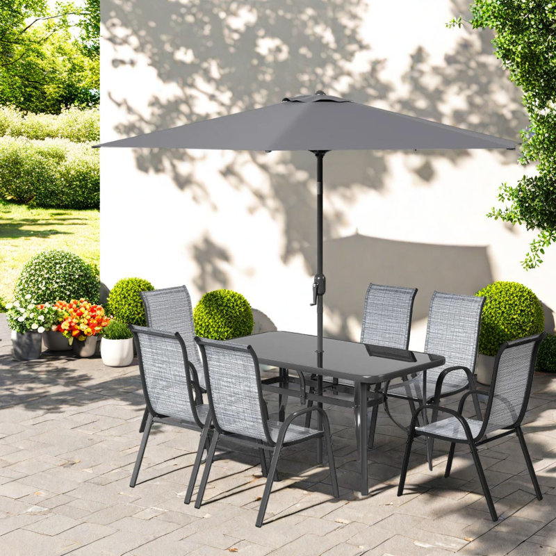 Durable 8-piece Patio Dining Set, Aluminum Mesh Modern Style, Outdoor Entertaining