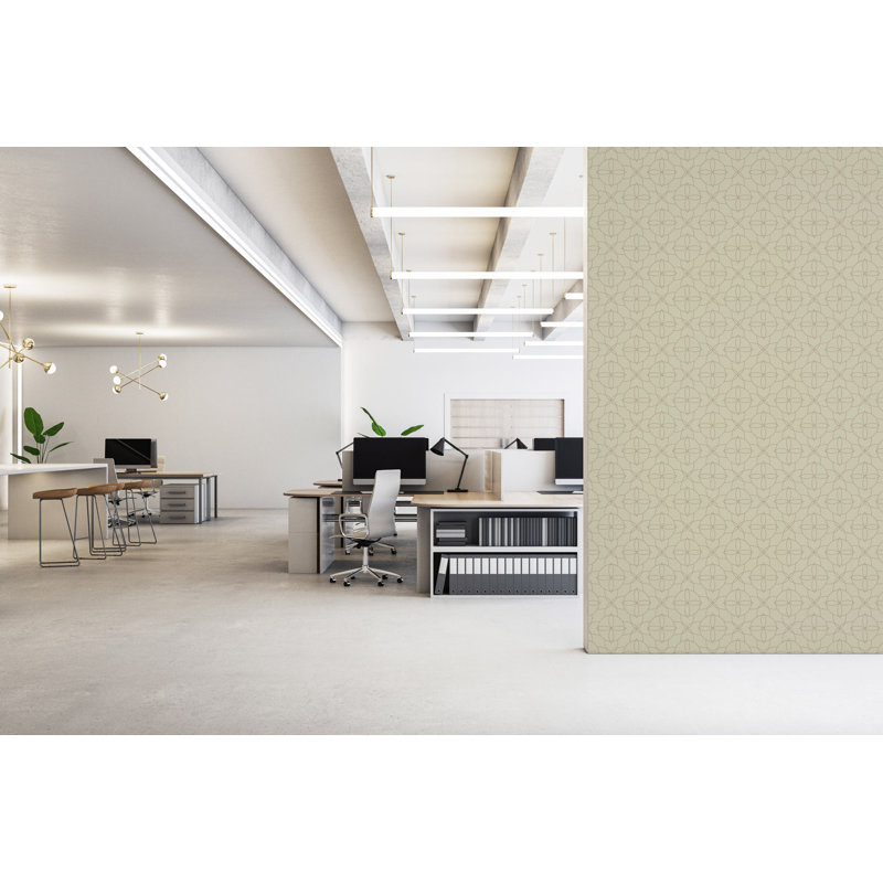 Court Rosette - Wallpaper, Non-Pasted, Faux Grasscloth, Yellow; Cream