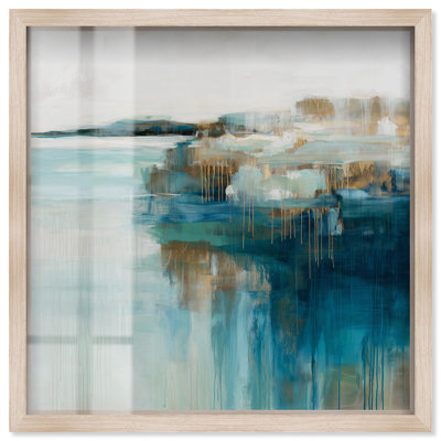 Cascade de couleurs II, impression côtière, art de salle de bain par Art Remedy, cadre blond, 16 x 16