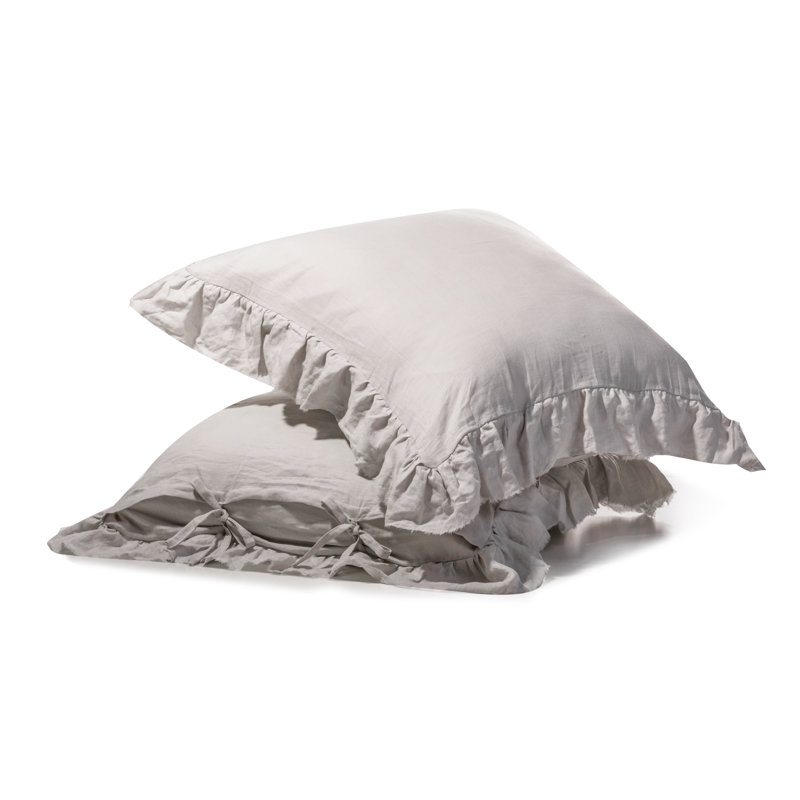  Stone Washed Linen Euro Shams, 26"x26", Silver Gray