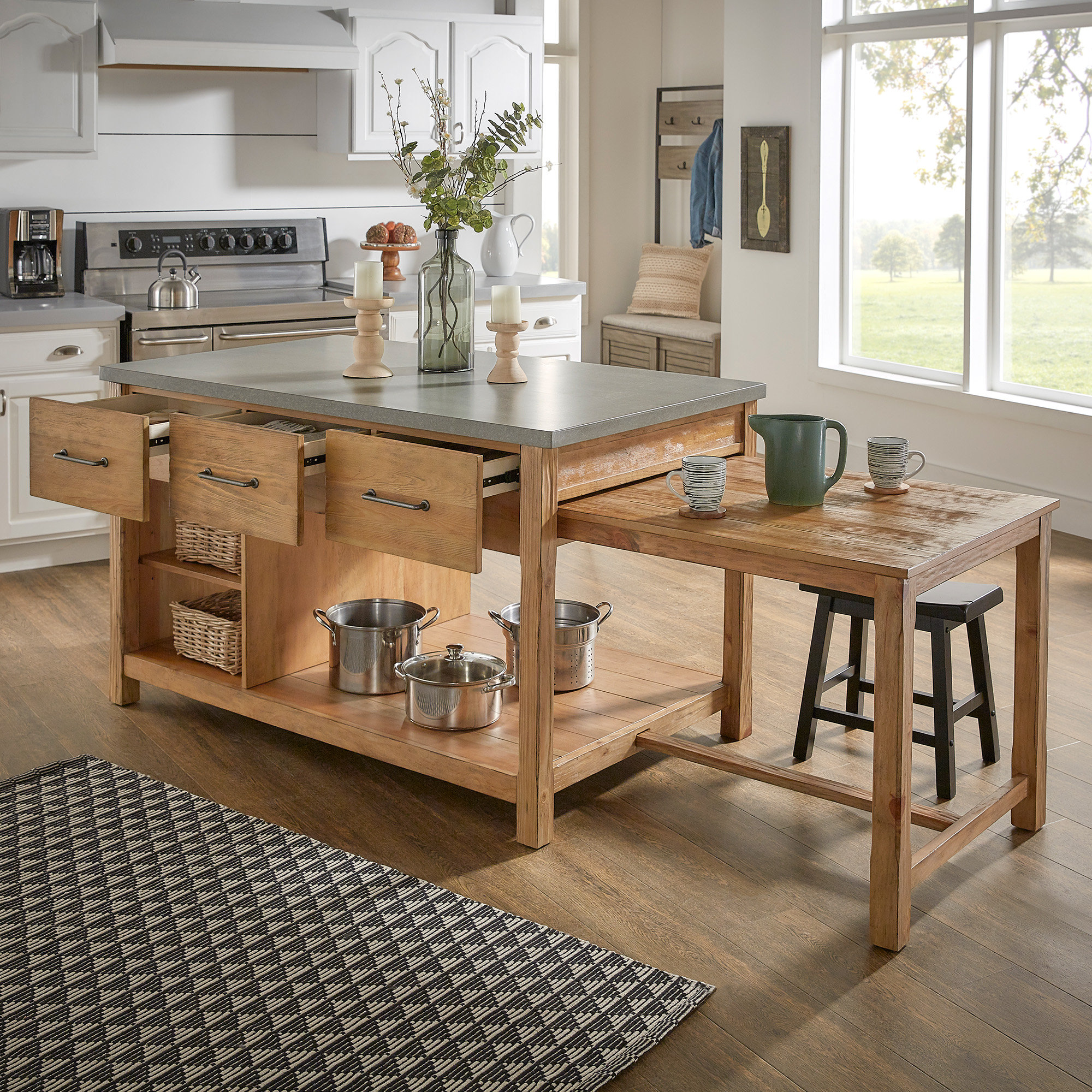 Tinka Kitchen Island, Natural, Concrete Veneer