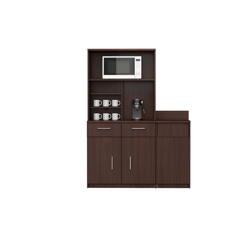 BREAKtime 54" Commercial Breakroom Cabinet with Microwave Hutch, Door Storage & Concealed Trash Compartment, Espresso
