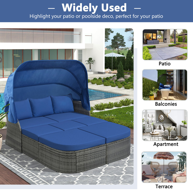Wyla Wicker 6 - Person Patio Conversation Sets with Cushions, Blue