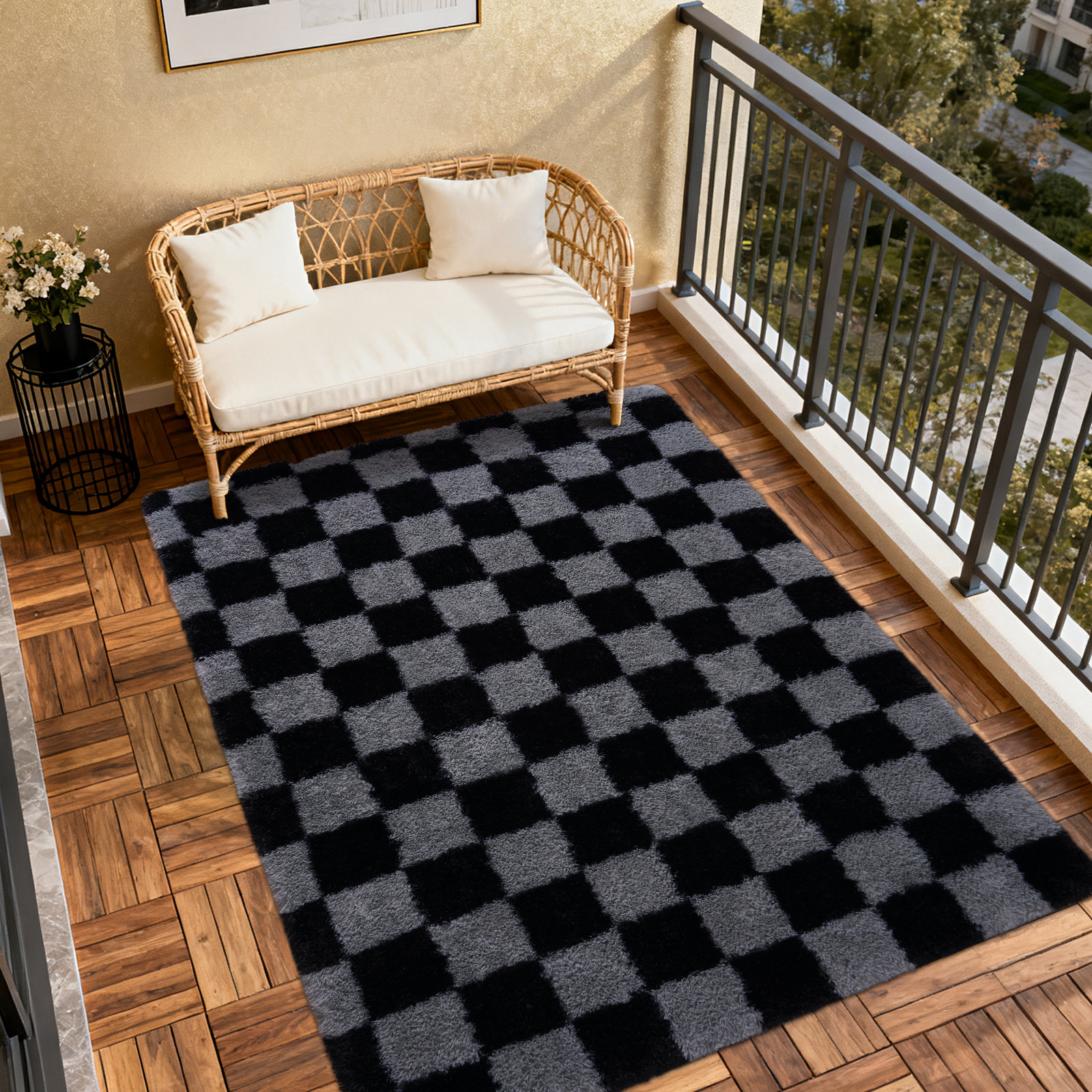 Mercer41 Plush Checkered Shag Area Rug - Soft Fluffy Grid Fleece Carpet ...