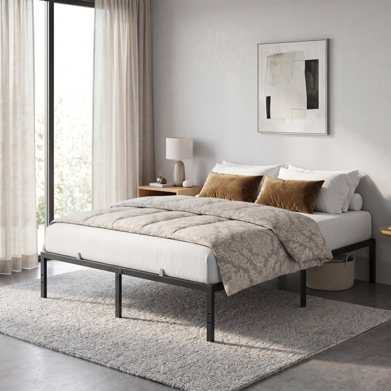 Structure de lit plateforme en métal robuste de 16 po, capacité de 1 100 lb, sans sommier, rangement sous le lit, 16"