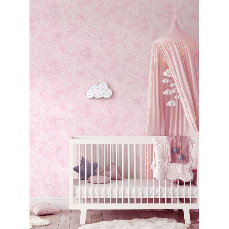 Papier peint texturé non tissé, à paillettes roses et à motif nuageux, 57 pieds carrés., Rose