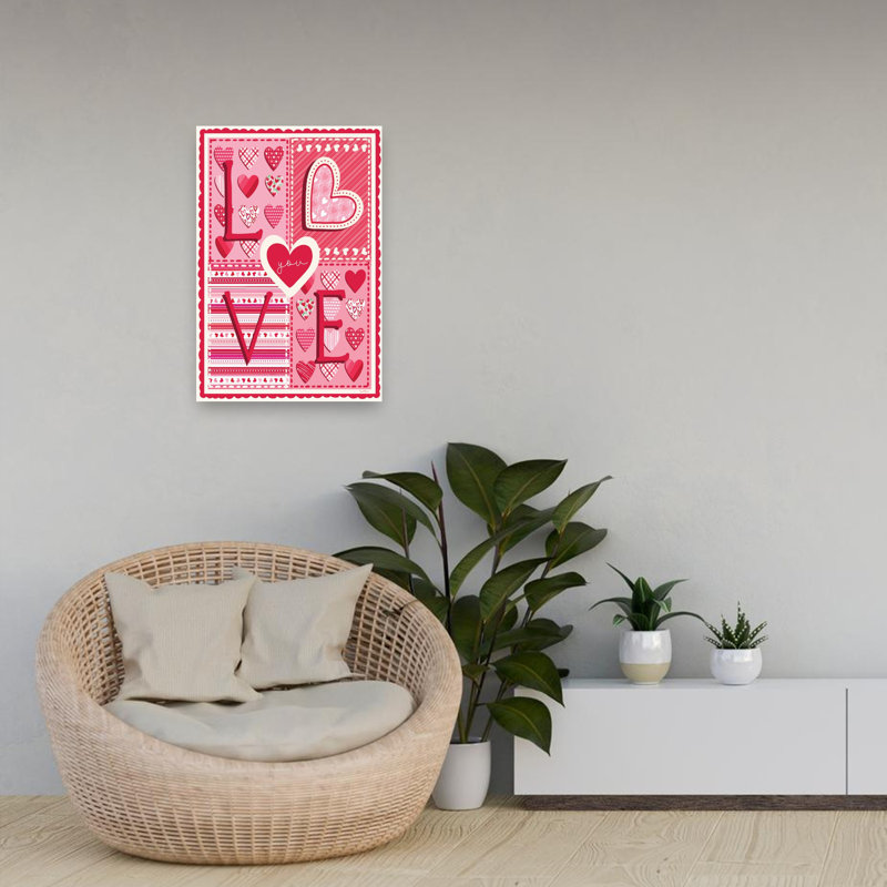 «Love You», art mural abstrait fantaisiste romantique, 24" H x 16" W