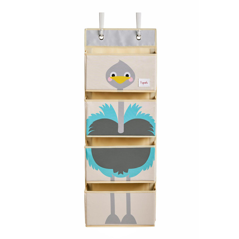 3 Sprouts - Children's Nursery Over the Door Organizer with Hooks - Ostrich, Blue
