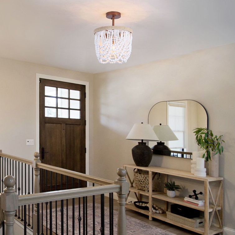 Dakota Fields Lustre perlé en bois, luminaire bohème de style campagnard,  chêne blanc, 3 lumières, plafonnier semi-encastré pour couloir chambre de  bébé - Wayfair Canada