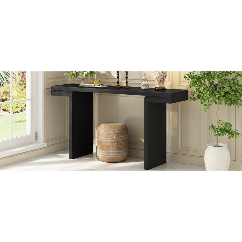 Grande console Ustyle de 60 pouces aux lignes géométriques épurées, élégante table d'entrée avec finition peinte et pieds réglables, convenant au salon, au vestibule et au couloir.