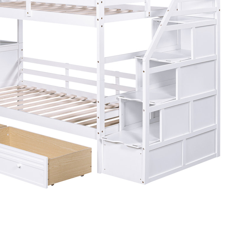 Lit superposé simple au-dessus de simple avec tiroirs Edgar, Blanc