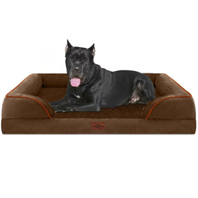  Lits orthopédiques pour chiens très grands XL, lit imperméable pour chien avec traversin, canapé-lit lavable pour chien avec housse amovible et fond antidérapant (très grand, brun chocolat)