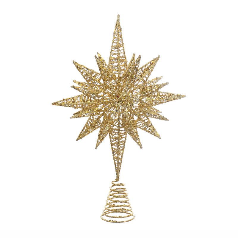 Pointe d'arbre à paillettes Kurt Adler, H 16,5 po x l 4,75 po x P 4,13 po, Doré