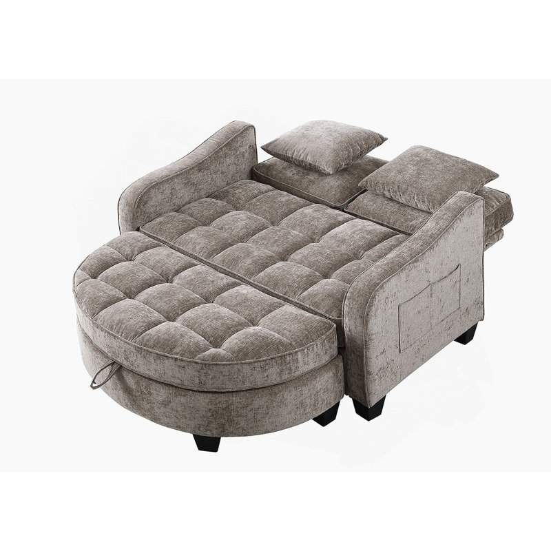 Canapé à deux places avec méridienne, accoudoirs irréguliers, repose-pieds de rangement et coussins décoratifs - brun, Brun