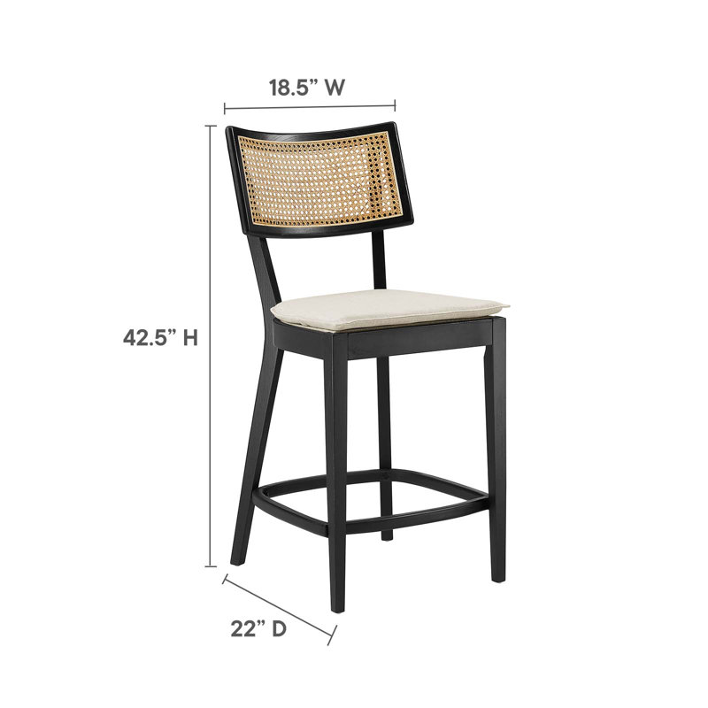 Caledonia Black and Beige Wood Counter Stools with Rattan Backrest