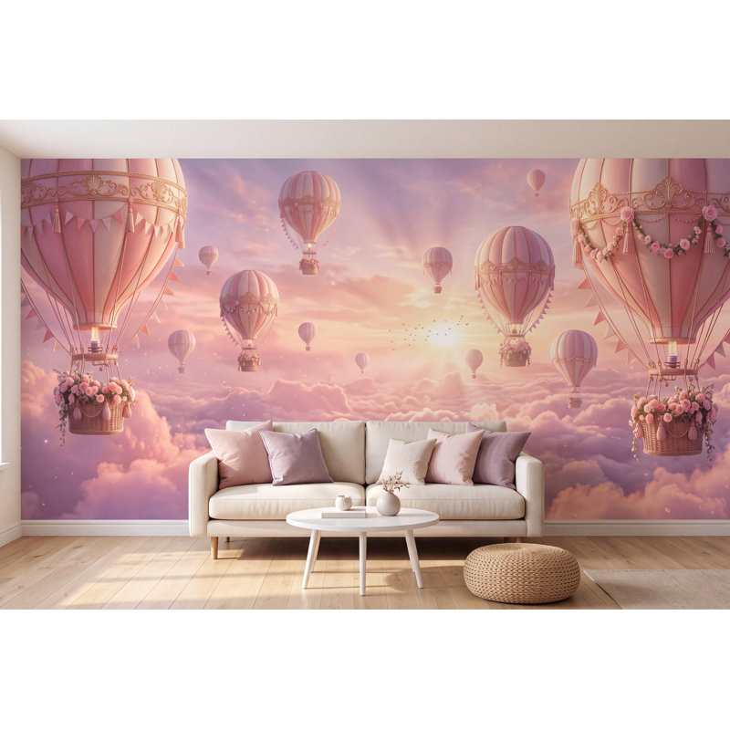 Murale de papier peint montgolfière Nursery, 120"W × 100"H, Peel and Stick